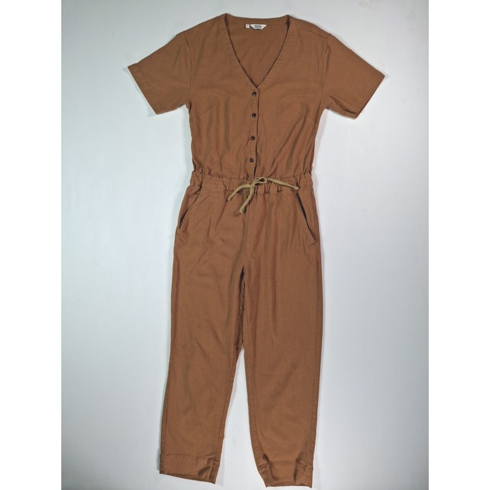 Bridge & Burn Womens Rust Brown Button Front Short Sleeve Jumpsuit Small